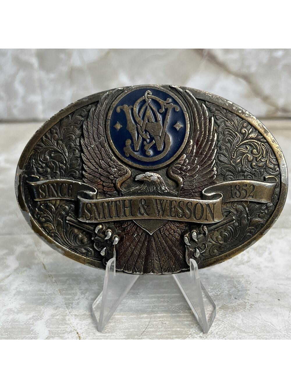 Vintage Smith & Wesson Belt Buckle J-300 Since 1852 Bergamot Foundry Made in USA
